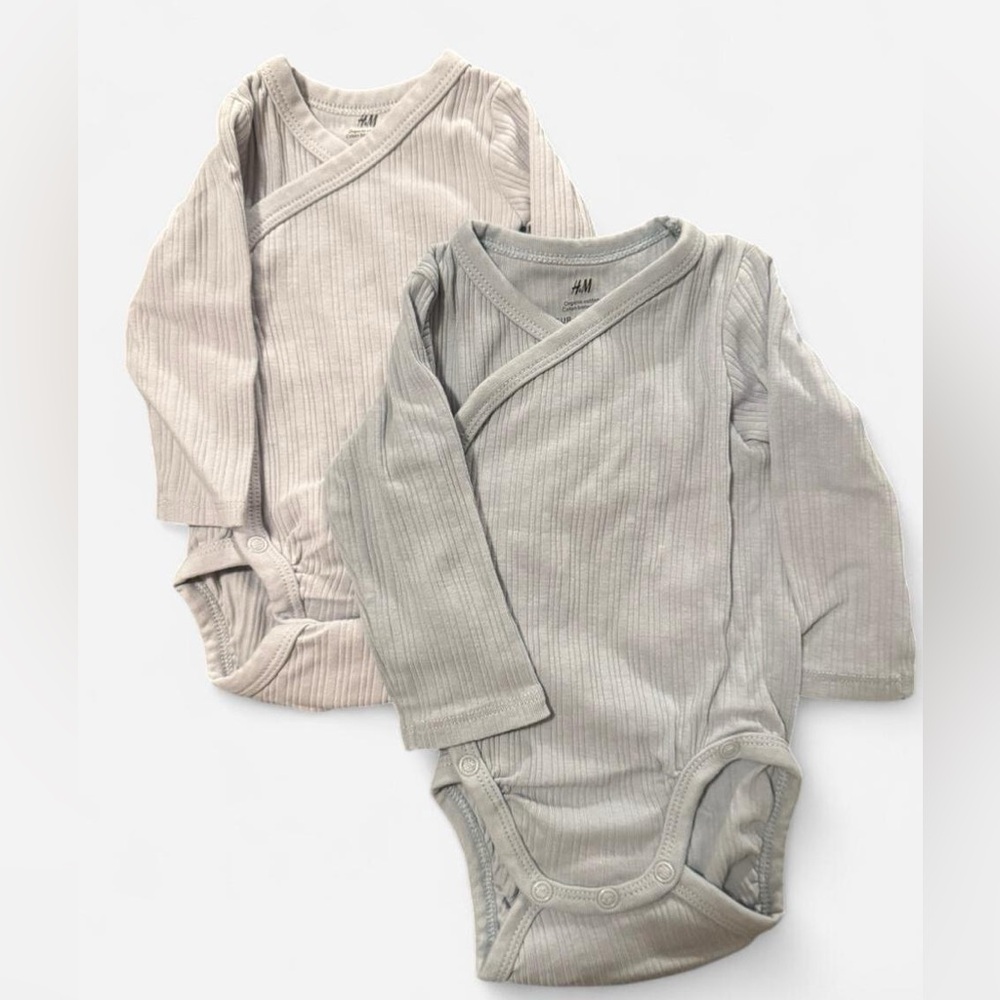 H&M RIBBED WRAPOVER BODYSUITS WITH FOOTIE PANTS